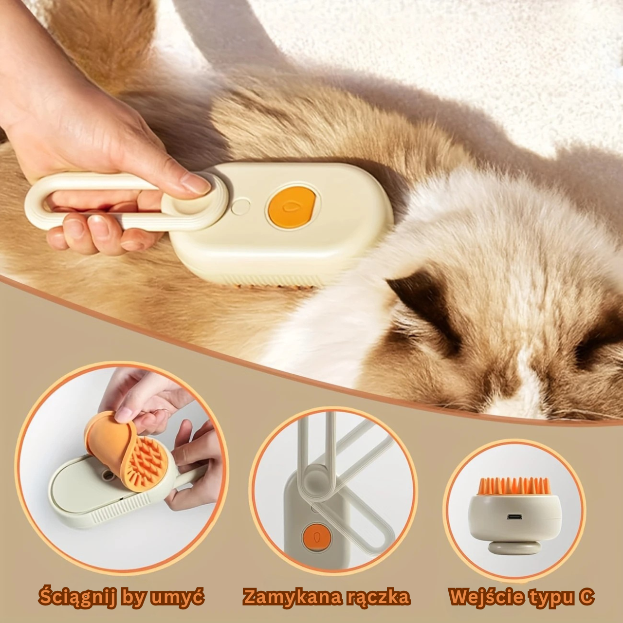 FutroSteam - Elektryczna szczotka dla kotów i psów 3w1 z parą - obrazek 5